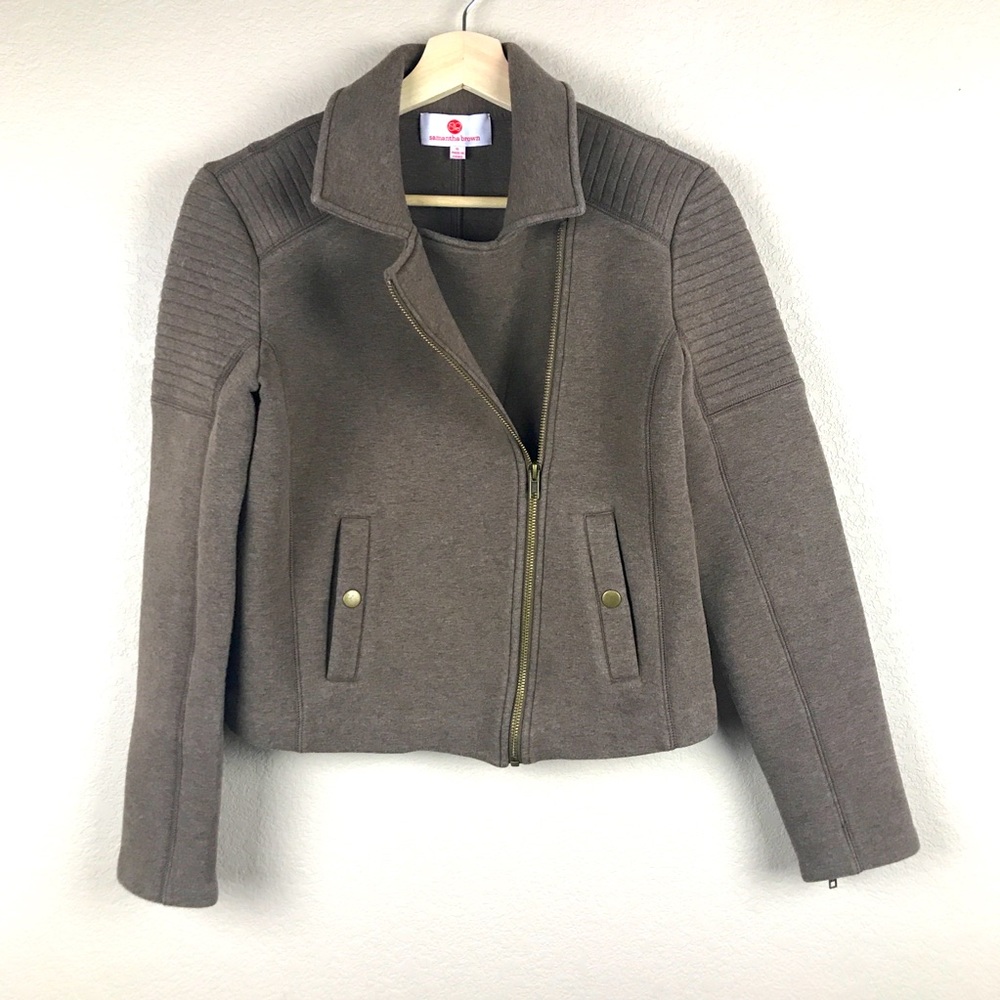 Samantha Brown Dark Taupe Knit Moto Jacket